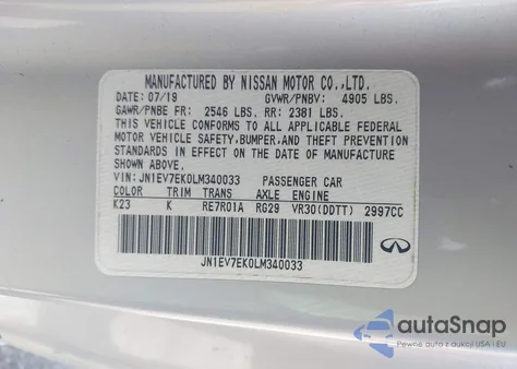 2020 Infiniti Q60 Luxe z USA, uszkodzony, nr VIN JN1EV7EK0LM340033